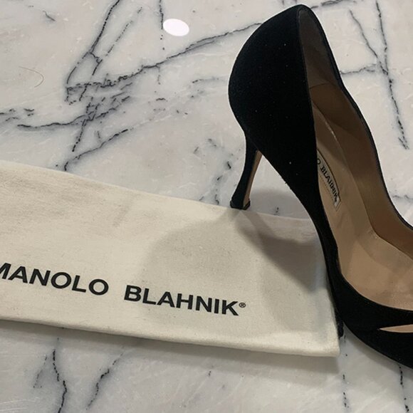 Vintage Manolo Blahnik Black Suede Heels - Picture 3 of 14